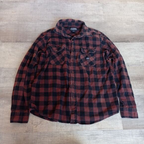 Loser Machine Company Flannel shirt Long Sleeve Mens M Red Black Plaid Checker - Picture 2 of 7